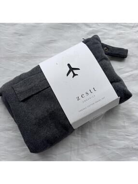 Zestt Organics Organic Cotton Tracel Set Grey Sleep Mask Throw & Pouch New